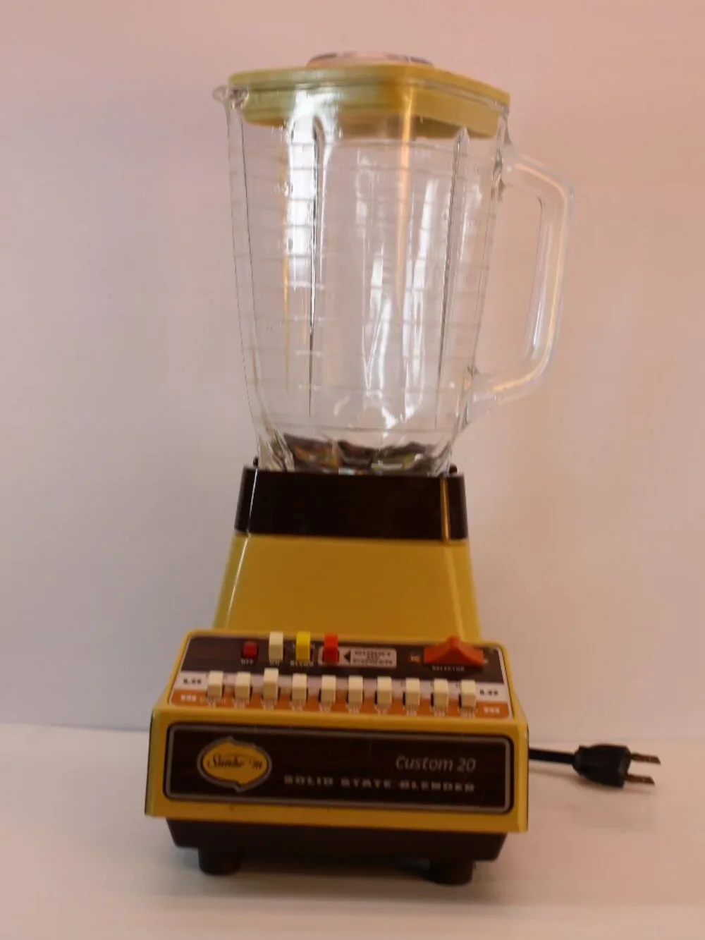 Vtg MCM Sunbeam 20 Speed Solid State Blender Harvest Gold Woodgrain Glass Works!